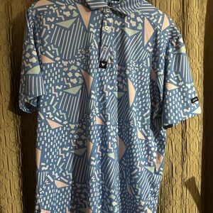 Bad Birdie Geometric Blue and Pink Polo